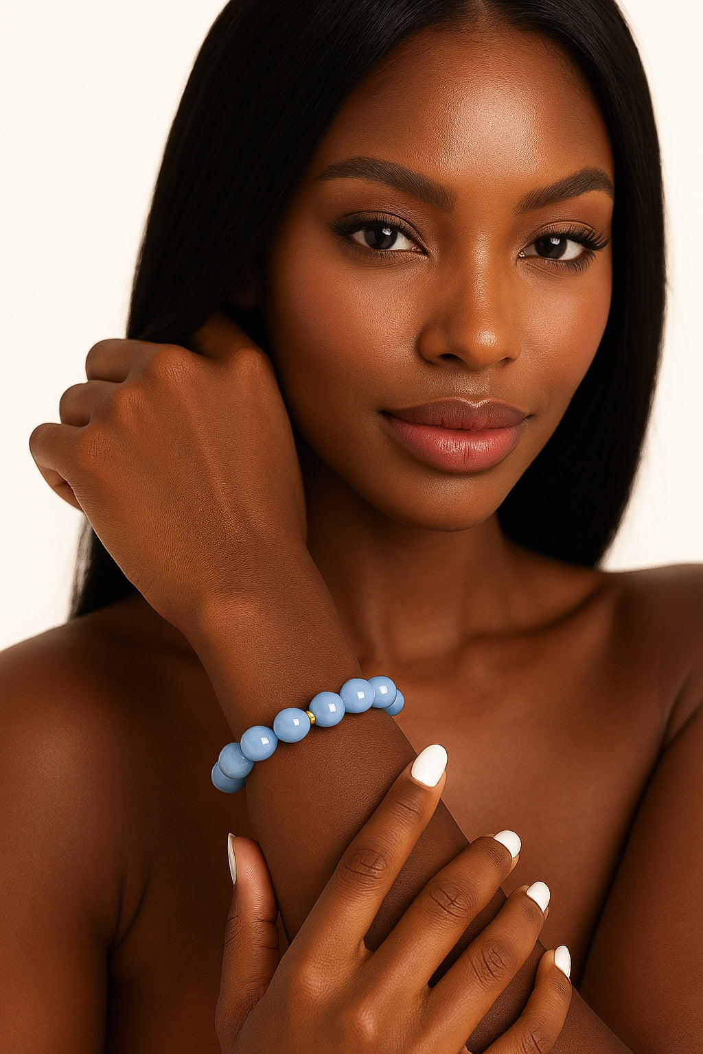 ROMALI Natural Aquamarine Beaded Bracelet- Stone of Clarity 10mm - ROMALI