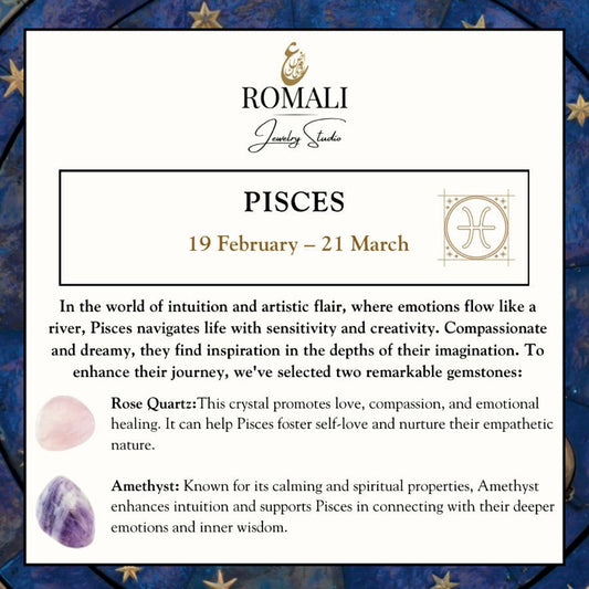 ROMALI Pisces Zodiac Beaded Bracelet - Amethyst & Rose Quartz - ROMALI
