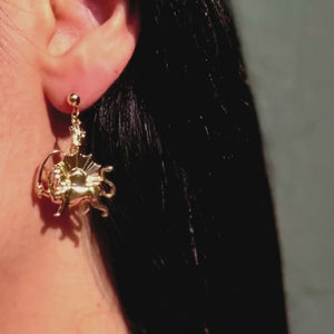 ROMALI Lion & Sun Iran Pahlavi Earrings | 18K Gold-Plated
