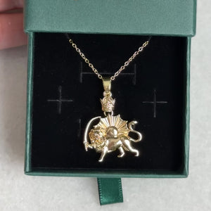 ROMALI Lion & Sun Iran Pahlavi Necklace | 18K Gold-Plated