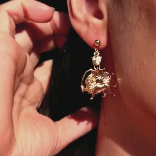 ROMALI Lion & Sun Iran Pahlavi Earrings | 18K Gold-Plated