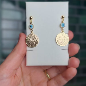 ROMALI Iranian Coin Evil Eye Drop Earrings | 18K Gold-Plated