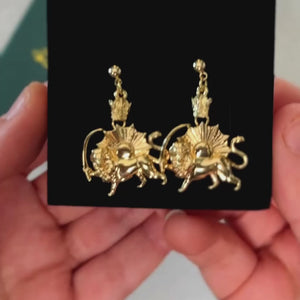 ROMALI Lion & Sun Iran Pahlavi Earrings | 18K Gold-Plated