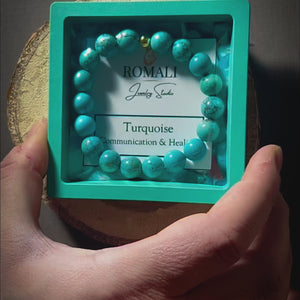 ROMALI 18K Gold-Plated Natural Turquoise Bracelet 10mm