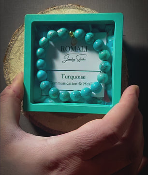 ROMALI 18K Gold-Plated Natural Turquoise Bracelet 10mm