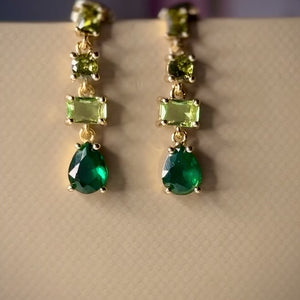 ROMALI Green Crystal Cascade Dangle Drop Earrings – 18K Gold-Plated
