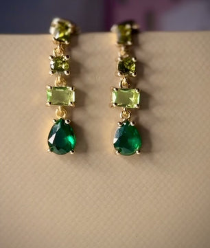 ROMALI 18K Gold-Plated Green Crystal Cascade Dangle Drop Earrings – CZ & Glass Shine