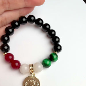 ROMALI Iran Beaded Bracelet | Green Tiger's Eye White Jade Cherry Jade | Unisex