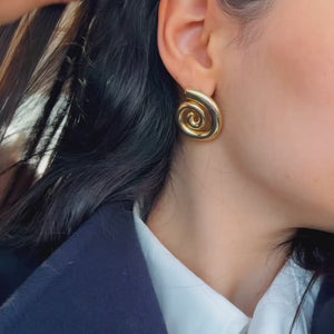 ROMALI 18K Gold-Plated Spiral Dangle Stud Earrings