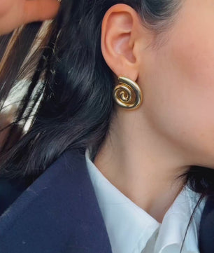 ROMALI 18K Gold-Plated Spiral Dangle Stud Earrings