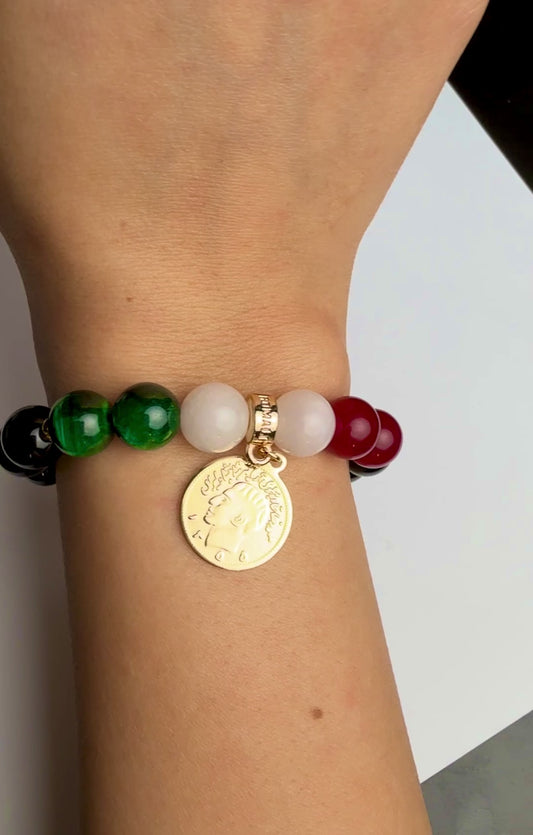 ROMALI Iran Beaded Bracelet | Green Tiger's Eye White Jade Cherry Jade | Unisex