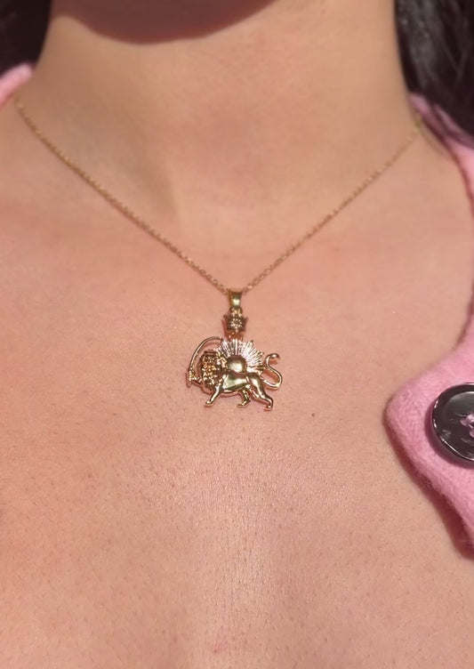 ROMALI Lion & Sun Iran Pahlavi Necklace | 18K Gold-Plated