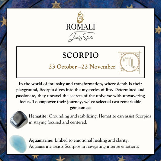 ROMALI Scorpio Zodiac Beaded Bracelet - Aquamarine & Hematite - ROMALI