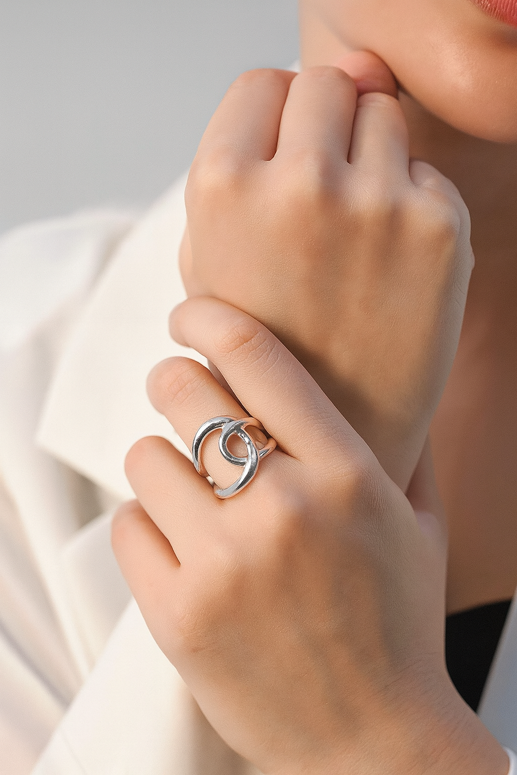 ROMALI Stainless Steel Abstract Knot Adjustable Ring