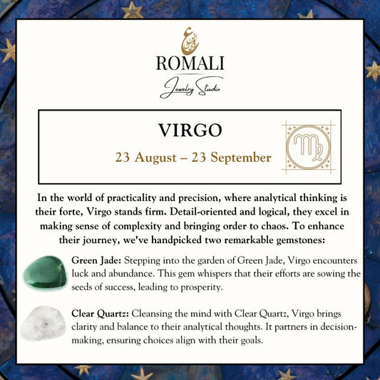 ROMALI Virgo Zodiac Beaded Bracelet - Clear Quartz & Green Jade - ROMALI