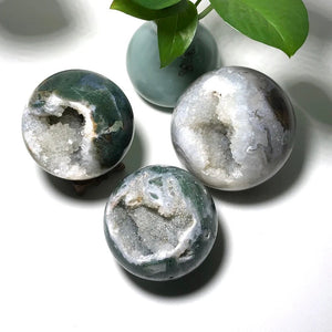 Moss Agate Crystal Sphere - for Abundance and Growth